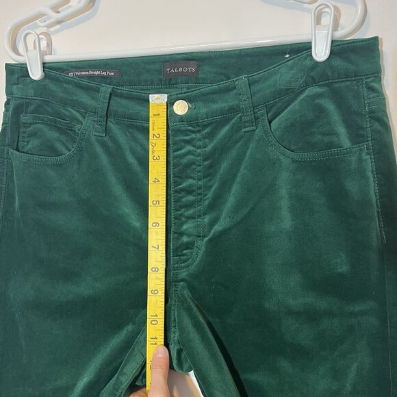 Talbots Women’s Velveteen Straight Leg Pants 12P Green Classic Holiday Stretch - Picture 7 of 12